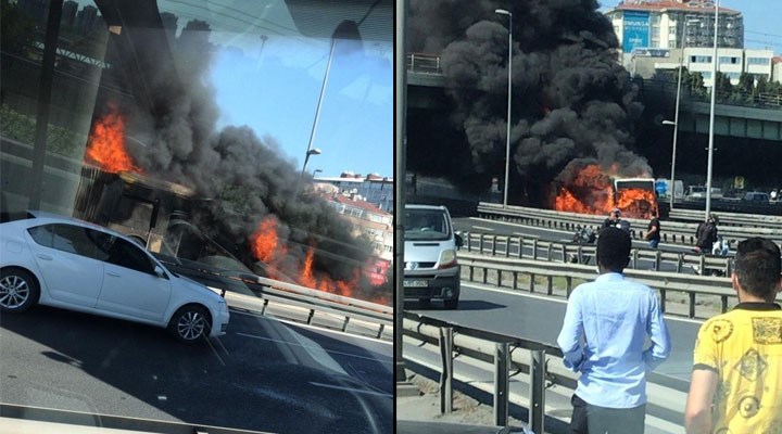 İstanbul Zeytinburnu'nda bir metrobüs alev alev yandı!