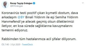 Erdoğan’dan Binali Yıldırım’a ‘geçmiş olsun’ mesajı!
