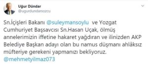 Uğur Dündar kendisine küfür eden AKP’li ismi Bakan Soylu'ya şikâyet etti