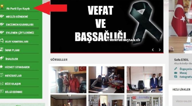 AKP'li Belediye'nin web sitesinden parti üyeliği