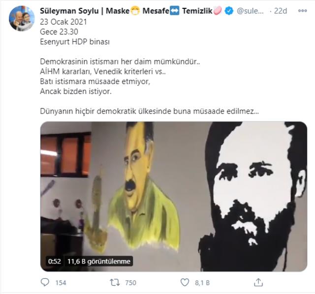 HDP binasındaki Öcalan posterleri ifşa olunca Soylu AİHM kararını hatırlattı: Batı istismara müsaade etmiyor, ancak bizden istiyor