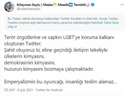 Soylu'nun kısıtlama getirilen tweetleri