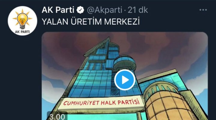 AKP, 'Yalan Üretim Merkezi' animasyonunu sildi