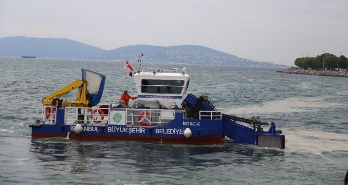 Kartal sahilinde deniz salyası temizliği