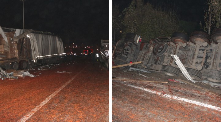 Yola dökülen salçalar facia'ya neden oldu:18 araç çarpıştı