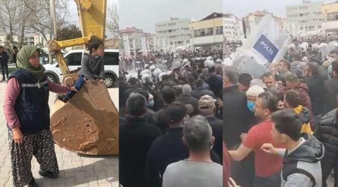 Vatandaşlar, pazar yerini yıkmaya gelen iş makinelerini engelledi