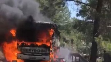 Seyir halindeki otobüsteki yangın ormana sıçradı