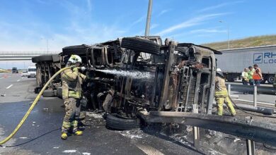 Kuzey Marmara otoyolundaki kazada tır sürücüsü yanarak can verdi