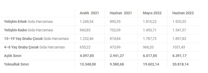 Dört Kişilik Ailenin Açlık ve Yoksulluk Sınırı (TL/Ay) - Türk İş