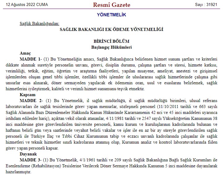 Resmi Gazete'de yayımlanan yönetmelik